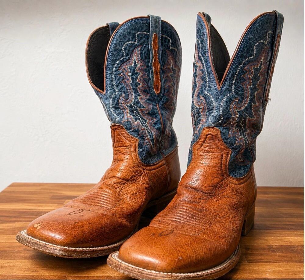 Tony Lama Murillo Genuine Smooth Ostrich Cowboy Boots Men’s 11 D – Brown & Navy